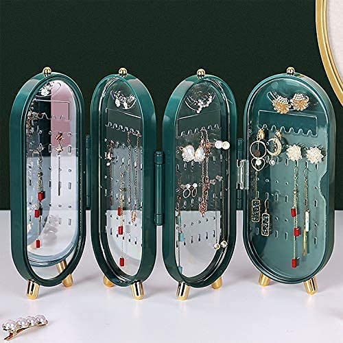Luxury Folding Jewelry Storage Box with Mirror – Large Capacity Earring, Necklace & Bracelet Organizer