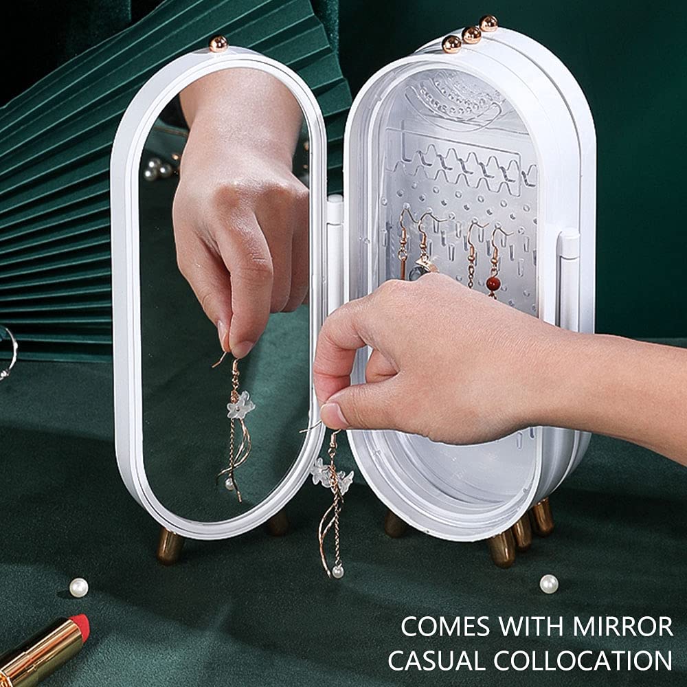 Luxury Folding Jewelry Storage Box with Mirror – Large Capacity Earring, Necklace & Bracelet Organizer