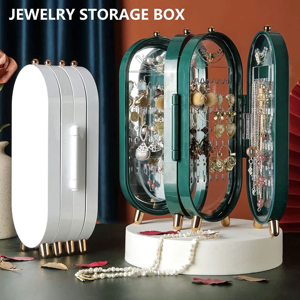 Luxury Folding Jewelry Storage Box with Mirror – Large Capacity Earring, Necklace & Bracelet Organizer