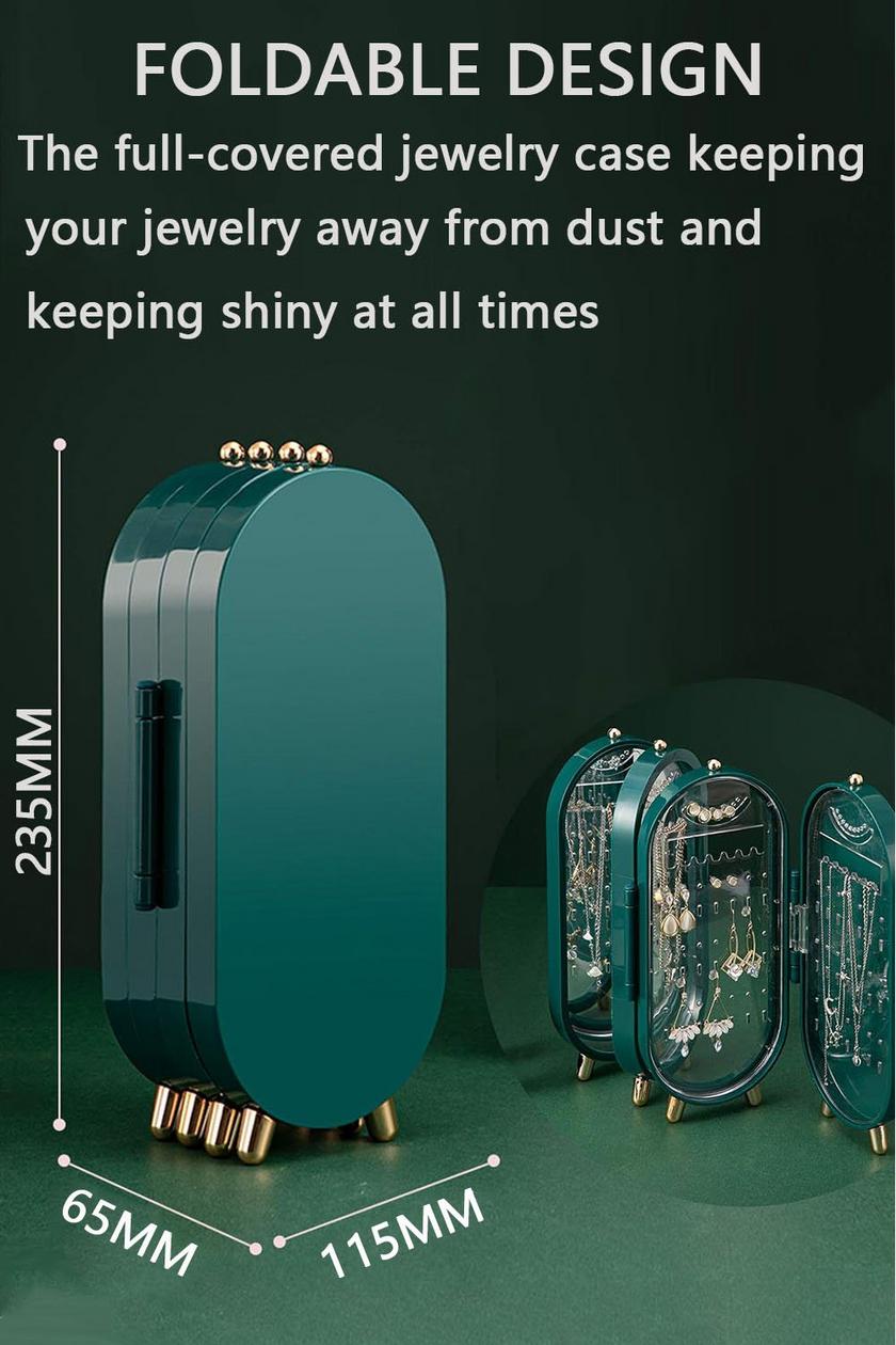Luxury Folding Jewelry Storage Box with Mirror – Large Capacity Earring, Necklace & Bracelet Organizer