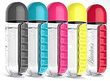 2-in-1 Medicine Organizer with Water Bottle – 7 Days Pill Box, 600ml BPA-Free Drinking Bottle, Removable Cup, Compact Travel Pill Planner for Kids, Adults & Elderly