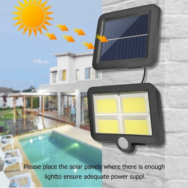 Solar Street Led Sensor Light Wall Lamp Model (bk-128-4cob) With Remote Control Outdoor Solar Panel Lighting