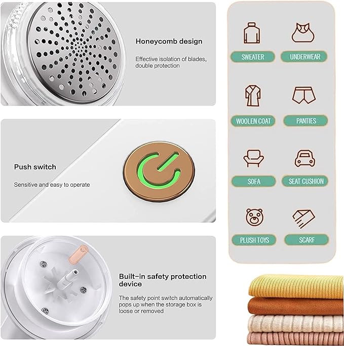 🔧 Rechargeable Lintlix Electric Fabric Shaver with Honeycomb Mesh – Safe, Cordless Lint Remover for Clothes, Sofas & More! ✨