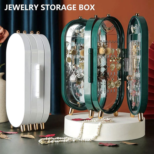 Luxury Folding Jewelry Storage Box with Mirror – Large Capacity Earring, Necklace & Bracelet Organizer
