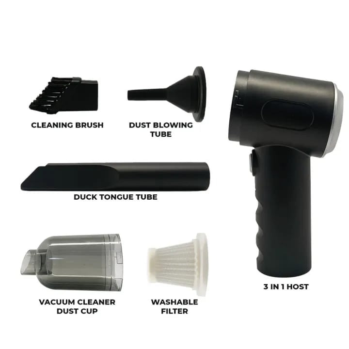 3 in 1 Portable Wireless Vacuum Cleaner – High Power Suction, Air Duster & Air Pump for Home, Car & Laptop