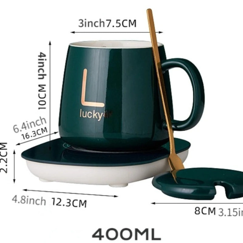 Ceramic Coffee Mug with Automatic Heating Pad (Green)
