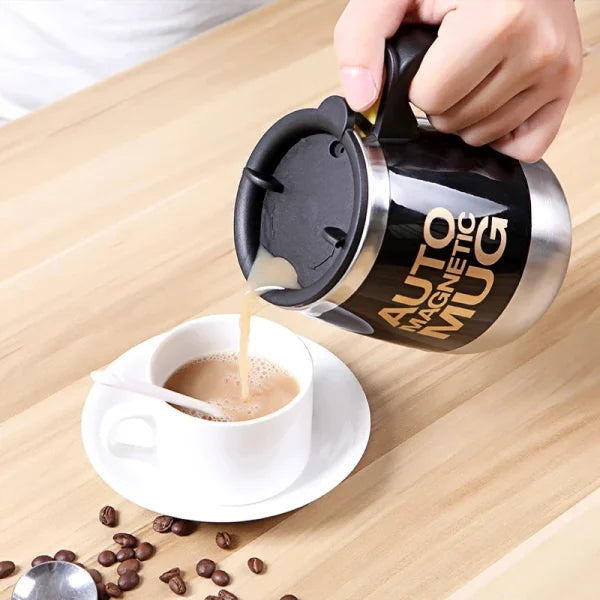 Auto Magnetic Self Stirring Mug – 400ml Stainless Steel Battery Operated Coffee & Milk Mixer Cup