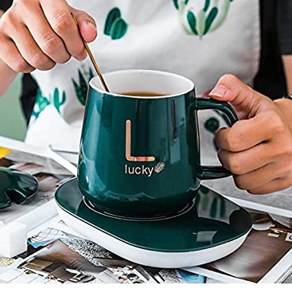 Ceramic Coffee Mug with Automatic Heating Pad (Green)