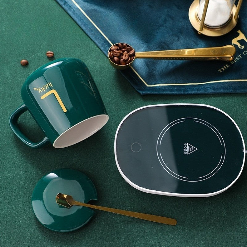 Ceramic Coffee Mug with Automatic Heating Pad (Green)