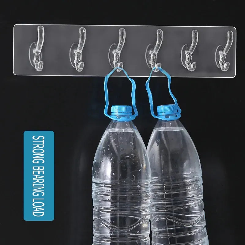 6 Hooks Transparent Self Adhesive Door Wall Hangers Hooks for Kitchen Bathroom